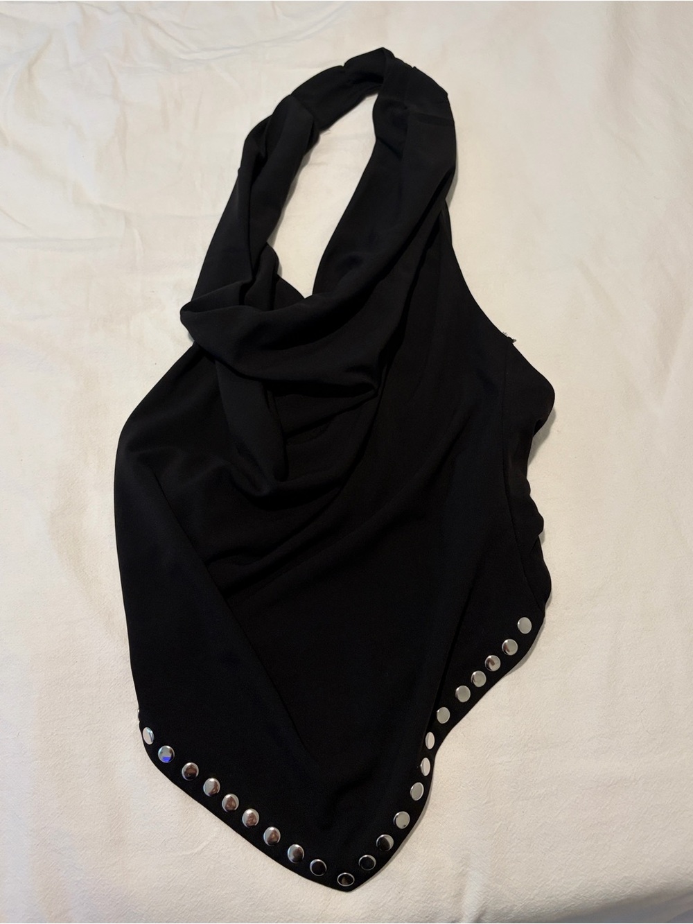 Zara Black Halter Neck Top with Silver Stud Trim